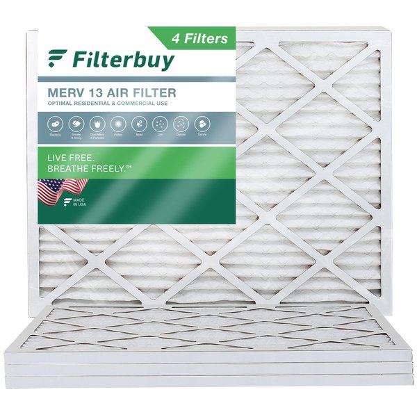 Filterbuy 20x22x1 Air Filter MERV 13 Optimal Defense (4-Pack), Pleated HVAC AC Furnace Air Filters Replacement (Actual Size: 19.50 x 21.50 x 0.75 Inches)