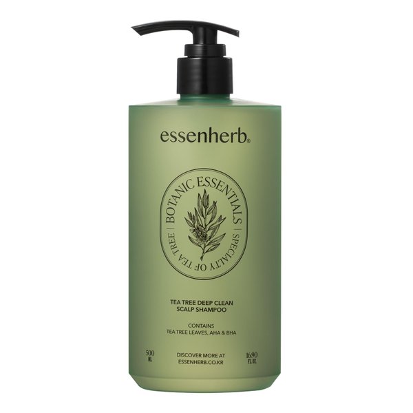 ESSENHERB Tea Tree Deep Clean Scalp Shampoo For Oily Hair | AHA & BHA Vegan Shampoo | mildly acidic pH 5-6, Made in Korea (16.90 fl oz, 500ml)