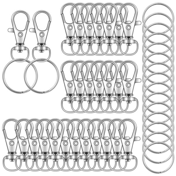 104PCS Swivel Snap Hooks with Key Rings, Metal Lobster Claw Clasp, Keychain Rings for Crafts 1.25inch/32mm
