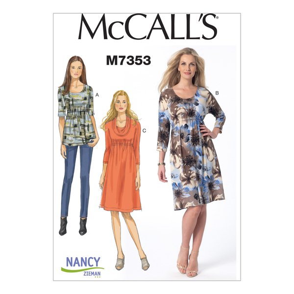 McCall's Patterns M7353 Misses' Raised Elastic-Waist Top and Dresses, Size E5 (14-16-18-20-22)
