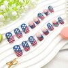 4th of July Press on Nails Medium Square Fake Nails Red Blue White French Tip False Nails Press ons Stars Silver Glitter Glue on Nails Glossy Artificial Independence Day for Girls 24Pcs