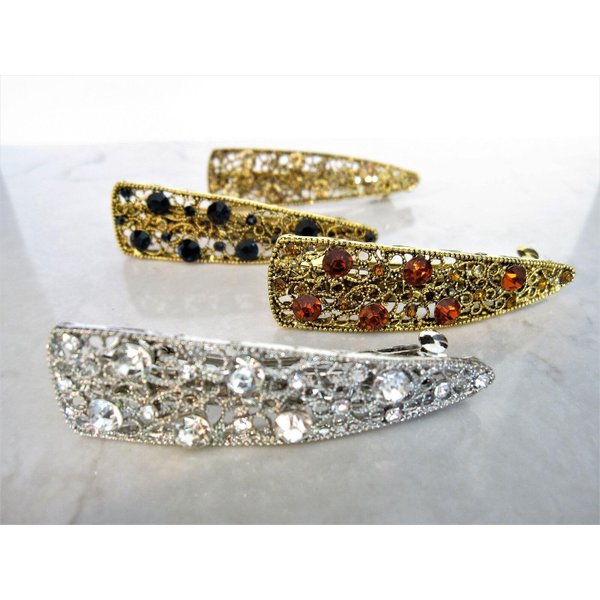 Generic Art deco blue silver amber gold flower crystal hair clip barrette (Primary color: Blue), 1 Count (Pack of 1)