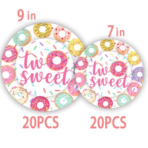 hanviync 40pcs two sweet plates Two Sweet Birthday Party Supplies,Two Sweet Donut Birthday Party,Two Sweet 2nd Birthday Donut 2nd Birthday Party,Two Sweet Birthday Decorations Girl