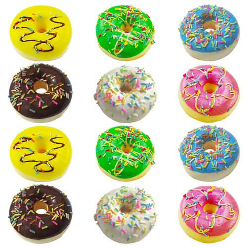 Fake Donuts, 12 Pcs 3.1 inches Stress Relief Donuts Foam Squeeze Stress Relief Donuts,6 Colors Realistic Artificial Fake Doughnut Model for Donut Party Favors Birthday Party Shop Decoration