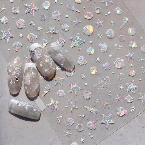 Aurora Ocean Nail Stickers Summer Nail Art Stickers Starfish Conch Shell Nail Decals Seashells Ocean Stickers for Nails Summer Nail Stickers for Nail Art Supplies Sea Beach Nail Sticker Nails Decor