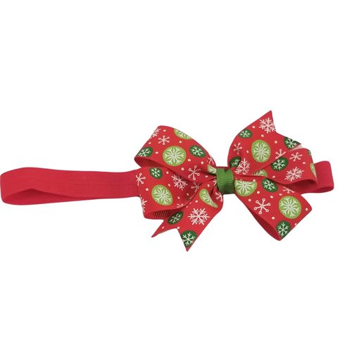 Red and Green with White Snowflakes Headband Hair Bow