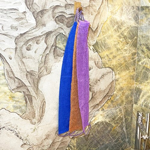 3 Pieces African Exfoliating Long Net Bath Sponge Shower Body Scrubber Back Scrubber Scrubbing Rag Net Exfoliation Skin Smoother for Daily Use（Blue.Brown.Purple）