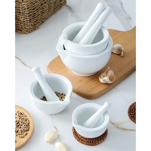 Porcelain Mortar and Pestle, Spice Garlic Herb Grinder,Mixing Grinding Bowl, Crusher Set,Kitchen Tools- 3.2inch