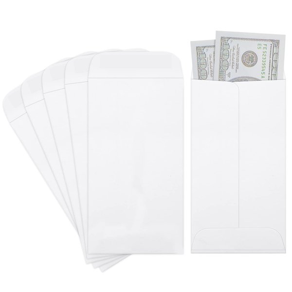 ValBox 3.5x6.5 Money Envelopes, White Kraft #7 Coin Envelopes, Small Parts Envelope with Gummed Flap for Seed, Cash, Budgeting (Pack of 100)