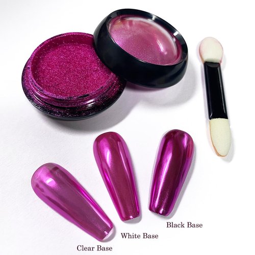 1 Jar Hot Pink Chrome Nail Powder Magic Metallic Mirror Effect for Gel Nails Art Design Holographic Magenta Red Nail Glitter Pigment Powder Reflective Manicure Dust Decoration with Tool