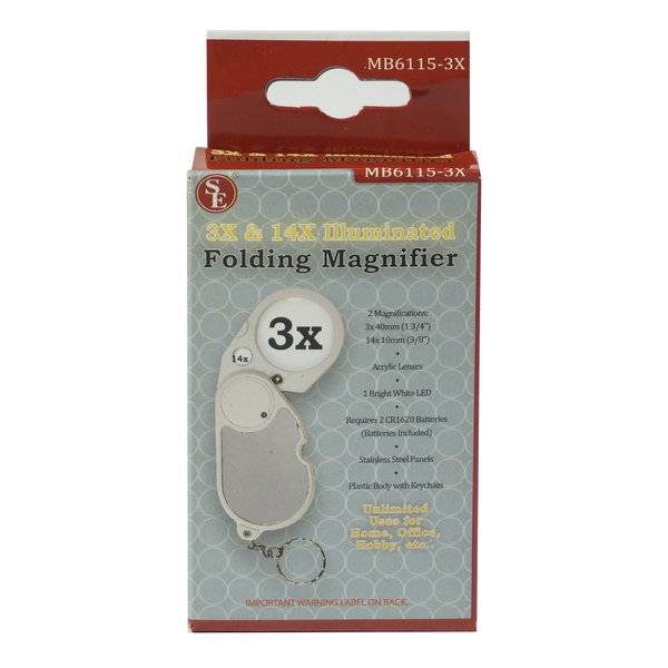 SE Dual 3x and 14x Illuminated Folding Magnifier - MB6115-3X