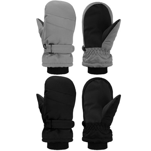 SATINIOR 2 Pairs Kids Snow Mittens Waterproof Winter Ski Gloves Warm Thicken Snow Gloves for Girls Boys (Gray, Black, 3-5 Years)