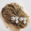 3pcs Crystal Bride Wedding Pearl Hair Pins Flower Hair Piece Rhinestone Bridal Hair Accessories for Women and Girls Silver Flower Headpieces for Brides Bridesmaids Women Girls