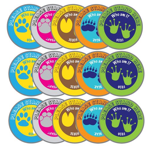 Super-Fun Kids Spot On Floor Markers 5 Pk. Keep Children 6 Ft Apart with Reusable, Durable Vinyl Decals. Distance Markers with Entertaining Animal Prints for Crowd Control in Schools and Classrooms