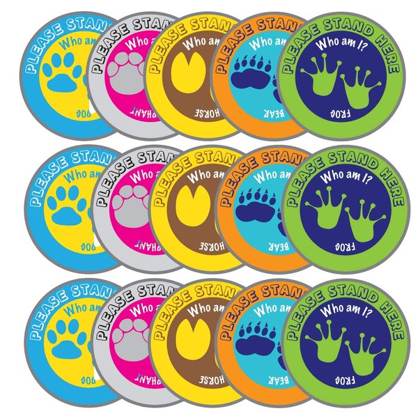 Super-Fun Kids Spot On Floor Markers 5 Pk. Keep Children 6 Ft Apart with Reusable, Durable Vinyl Decals. Distance Markers with Entertaining Animal Prints for Crowd Control in Schools and Classrooms
