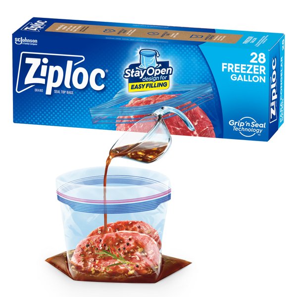 Ziploc Gallon Food Storage Freezer Bags, Grip 'n Seal Technology for Easier Grip, Open, and Close, 28 Count