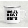 Designsify Gifts, World's Best Surveyor, 12oz Camping Mug Stainless Steel Enamel Tea-Cup with Handle, for Birthday Anniversary Mom Dad Parents Fathers Mothers Day Party, to Men Women Him Her Friend