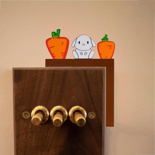 2-Pcs Bunny & Carrot Wooden Switch Plate Covers - Creative Hand-Carved Wall Decor for Living Room, Kids' Bedroom, Bathroom (Easy Installation, Eco-Friendly Design)
