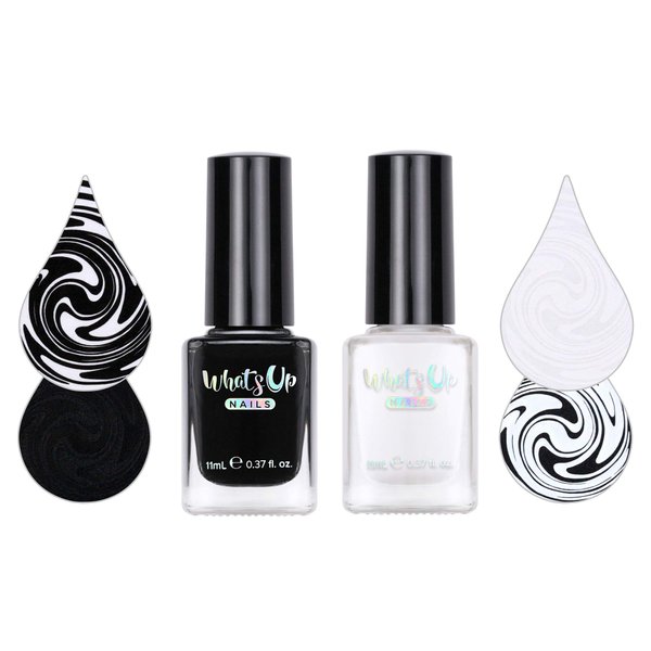 Whats Up Nails - 2 Essential Stamping Polishes (White, Black) Creme Lacquer for Stamped Nail Art Design 7 Free Cruelty Free Vegan