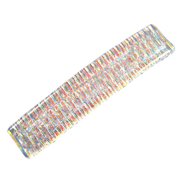 Hair Barrette Dichroic Glass SMALL 2.5" 65mm - Clear Copper Orange Salmon Golden Peach with Highlights of Blue Green Striped Reed Slide Clip Hair Accessories