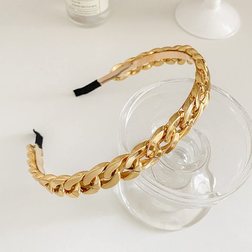 Multicolor Vintage Resin Twisted Link Chain Hairband Thick Chunky Paperclip Chain Metal Resin Hair Hoop Head Band for Women Girl Delicate Headwear Accessories-A gold