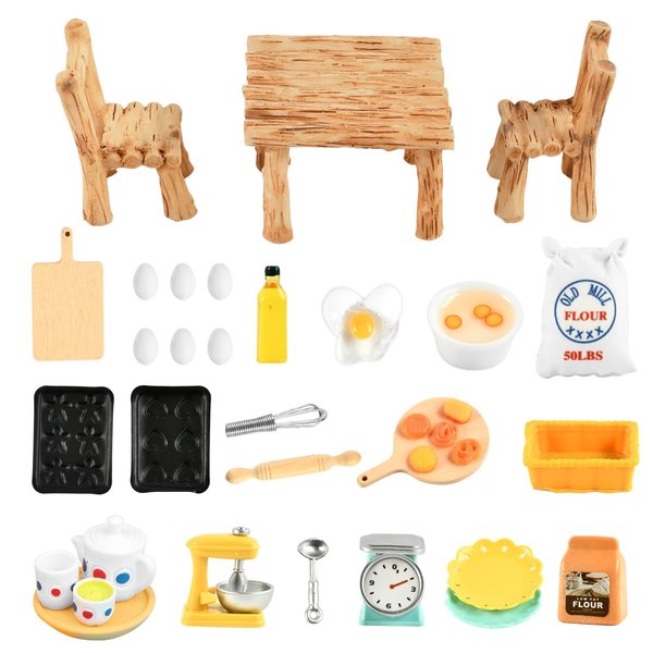 Doll House Accessories and Furniture,35Pcs Dollhouse Kitchen,Mini Toys Doll House Kitchen Play Resin Dollhouse Accessories for Adults Teenagers Cooking Game Cake Bread Tableware Party