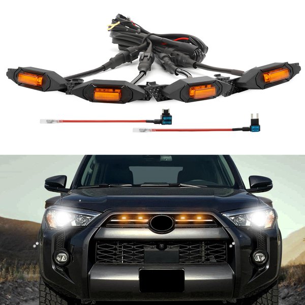 Seven Sparta Upgraded 4 PCS Led Amber Grill Lights with Fuse and Instruction for 2020-2023 Toyota 4Runner Grille, Including SR5, TRD Sport, Off-Road, Premium and Limited (Amber)