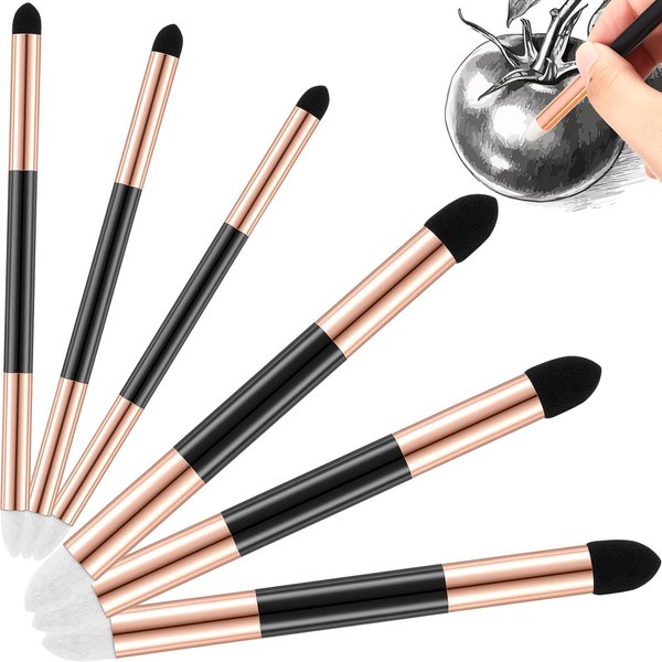 Kosiz 6 Pcs Blending Sponge Pen Double Headed Washable Rubbing Sponge Brush Sketch Wipe Reusable Blending Stump Drawing Art Blenders for School Student Artist Highlight Shadow Detail Correcting Tool