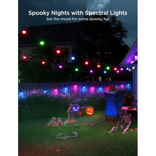 Govee Smart Outdoor String Lights with 8 Dimmable RGBIC LED Bulbs, 24ft IP65 Waterproof Shatterproof Halloween Decorations, Color Changing Warm White Lights with 47 Scene Modes for Halloween