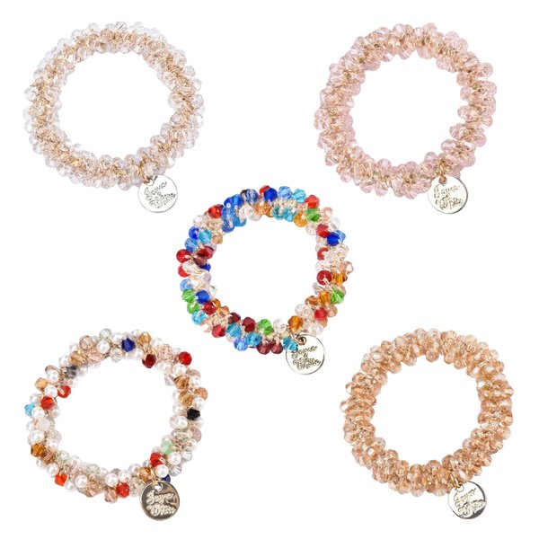 Yonchic 5-Piece Pearl Elastic Hair Ties, Luxury Style Scrunchies Ladies Long Lasting Braids Rhinestones Ponytail Holders, Multicolor Hair Tie Fashion Rubber Bands Hair Accessories
