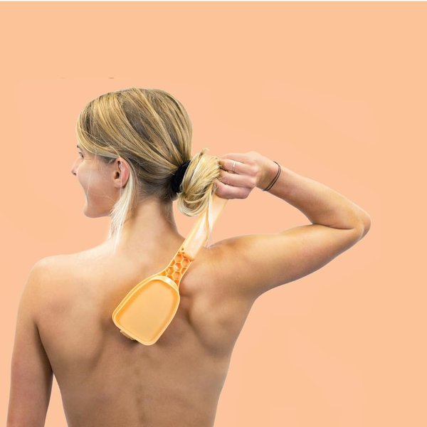 Bakslap - Body Lotion Applicator - Replaceable Sponge Pads (2 Pack) - Extendable Long Handle for Self Back & Body Application (Skin Cream, Suntan, Beauty, Tanning, Medical) (Peach)