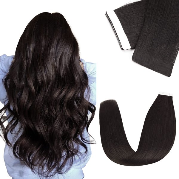 Vlasy Tape in Hair Extensions Human Hair Natural Black Hair Extensions 12 Inch 20pcs Tape ins Straight Seamless Natural Invisible Tape in Extensions Real Human Hair 25g (12 Inch 1B#)