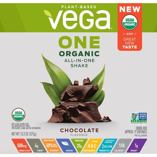 Vega One Organic Plant Protein Powder Chocolate 13.2 Ounce - Plant Based Vegan Protein Powder, Non Dairy, Gluten Free, Non GMO