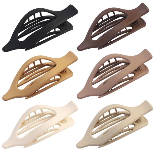 CHANDAT Flat Hair Clips 6 pcs Lay Down Claw Clips French Concord Hair Clips for Thick Hair Alligator Hair Clips for Thin Hair Duck Bill Hair Barrettes Hair Accessories for Women - Brown