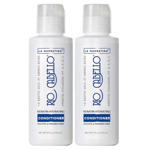 Rio Cabello Keratin Hydrating Conditioner | Infused with Argan (Moroccan) Oil, 12 Exotic Oils, 21 Amino Acids, Biotin, Collagen, & Vitamins | 4oz - Pack of 2