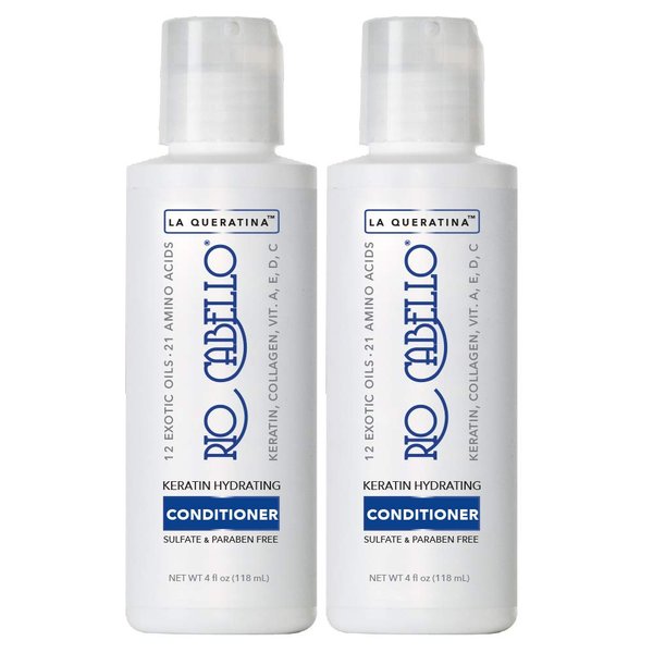 Rio Cabello Keratin Hydrating Conditioner | Infused with Argan (Moroccan) Oil, 12 Exotic Oils, 21 Amino Acids, Biotin, Collagen, & Vitamins | 4oz - Pack of 2
