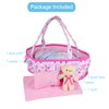 Baby Doll Cradle Bassinet Portable Doll Carrier Carry Bag Doll Bed,Baby Doll Accessories Playset,with Doll Clothes Soft Pillow Quilt Blanket Plush Bear,for 8-9-10-11-12 Inch Smaller Alive Baby Doll