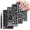 4 Sheets 5D Flower Nail Art Stickers Decals Embossed Hollow Exquisite Pegatinas Uñas 3D Self Adhesive White Lace Floral Leaf Feather Nail Accessories for Acrylic Nail Design Women Manicure Decor SET-5