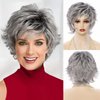Jolelyne Gray Ombre Short Pixie Cut Wigs with Bangs for White Women Synthetic Ombre Light Gray Curly Hair Wig Womens Short Curly Wigs Gray Pixie Wig for Women Fluffy Layered Ash Black Wig