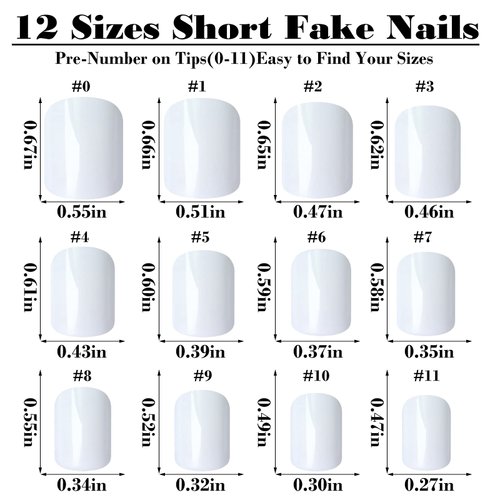 Bellelfin 240pcs Short Press on Nails Full Cover Short Square Fake Nails White Glossy Acrylic Artificial False Nail Tips with 5 Sheets Adhesive Glue Tabs for Women and Girls Fingernails Design