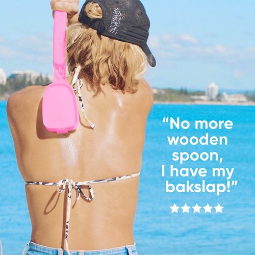 Bakslap - Body Lotion Applicator - Replaceable Sponge Pads (2 Pack) - Extendable Long Handle for Self Back & Body Application (Skin Cream, Suntan, Beauty, Tanning, Medical) (Pink)