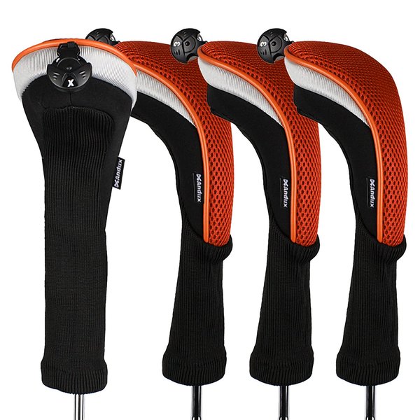 Andux 4pcs/Pack Long Neck Golf Hybrid Club Head Covers Dial No. Tag CTMT-02 Orange