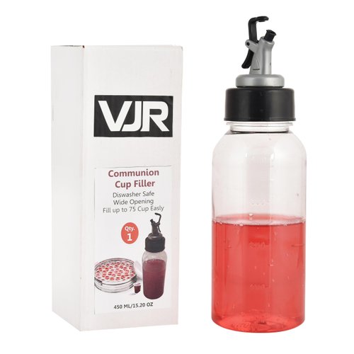 VJR Communion Cup Filler 450ml / 15floz With Push Button Cap White Plastic Bottle Filler Designed to Minimize Spills Church Supplies Lightweight Easy to Clean Durable Hard Plastic