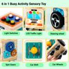 Montessori Busy Board for Kids, Wooden Sensory Activity Cube Toy with Car LED Light, Switch, Steering Wheel, Gear, Fine Motor Skill Learning Toy Gift for 3 4 5 6 Years Boy, Girl & Autism ADHD Toddler