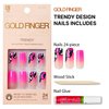 GoldFinger Trendy False Nails Kit, Long Square Design Nail, Playful Classic Vibrant Pink Abstract Print, Ready to Wear Gel & Manicure Stick included, Long-Lasting Convenient & Easy to Apply