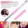 Ycyan 2Pcs Oval & Flat UV Gel Nail Brush Set Rhinestone Handle Professional Nail Art Design Brushes Pink Size 8