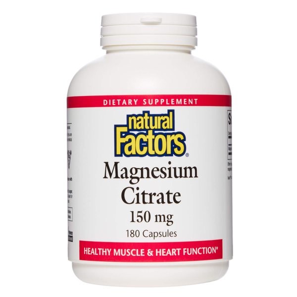 Natural Factors Magnesium Citrate, 150 mg, Chewable Tablets, Supports Nerve, Muscle and Heart Function, Key Lime, Sugar Free, 60 Count