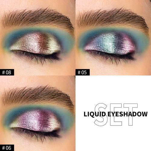 CHARMACY Liquid Duochrome Eyeshadow, Multi-Dimensional Eye Looks, Long Lasting Glitter Eye Shadow Sets Metallic Pigments, Quick Drying, Sparkling Shiny Eye Makeup for Beginners, 1.6g (#303)
