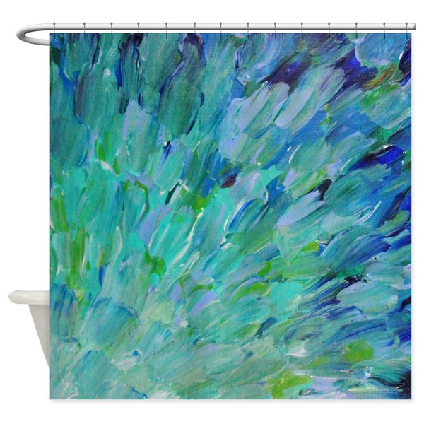 CafePress Sea Scales Ombre Teal Ocean Abstract Shower Curt Decorative Fabric Shower Curtain