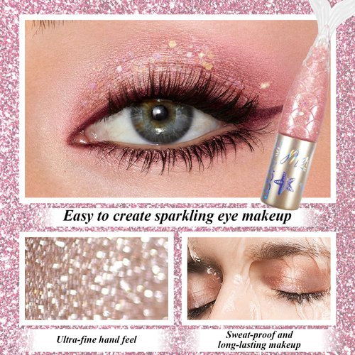 Glitter Eyeliner Liquid Set, 4 Colors Metallic Sequin Pink Eyeliner ＆ Eyeshadow Liquid, Diamond Eye Liner Liquid, Long Lasting Waterproof Eyeshadow Liquid, Shimmer Eye Make Up for Women's Gifts (B)